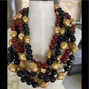Vintage Necklace 6 Strands of black & Rust   Beads